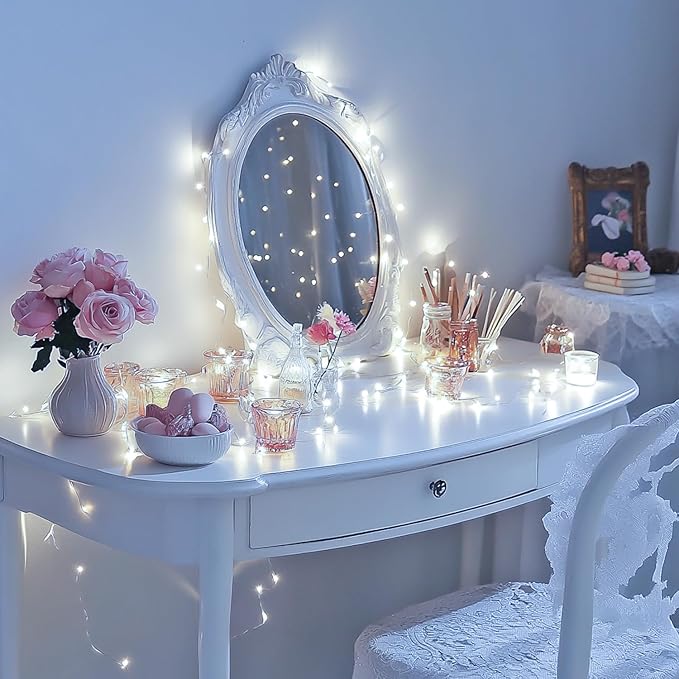 JMEXSUSS 4 Pack 50 LED White Fairy Lights Battery Operated, 16.1ft Christmas Fairy Lights Indoor, White String Lights Waterproof Outdoor for Party Wedding Birthday Holiday Decorations