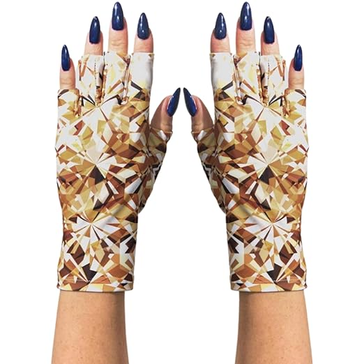 ManiGlovz - Original UPF 50+ UV Light Protective Nail Gloves | Gel & Anti UV Fingerless Gloves for Women | Sun Protection for Driving | Glitz and Glam Print