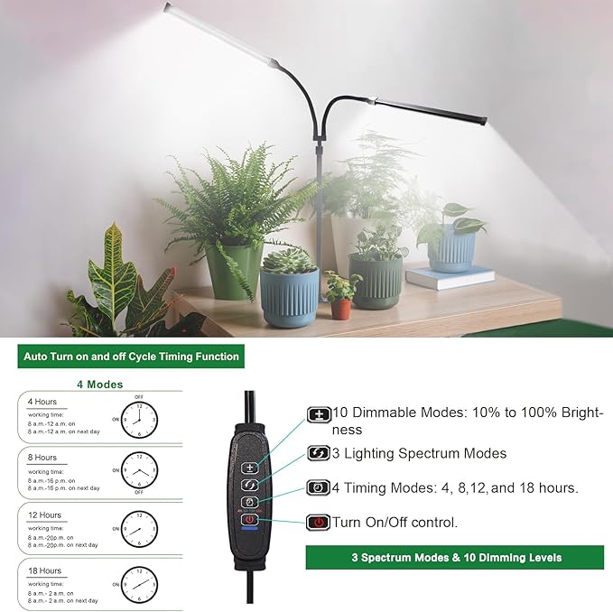 CalKoo 2025 Practical Grow Lights for Indoor Plants Growing, 6000K Full Spectrum 126 LEDs Plant Grow Lights Indoor, Height Adjustable (13-38''), 3 Spectrum Modes + 10 Dimming with 4/8/12/18H Timer