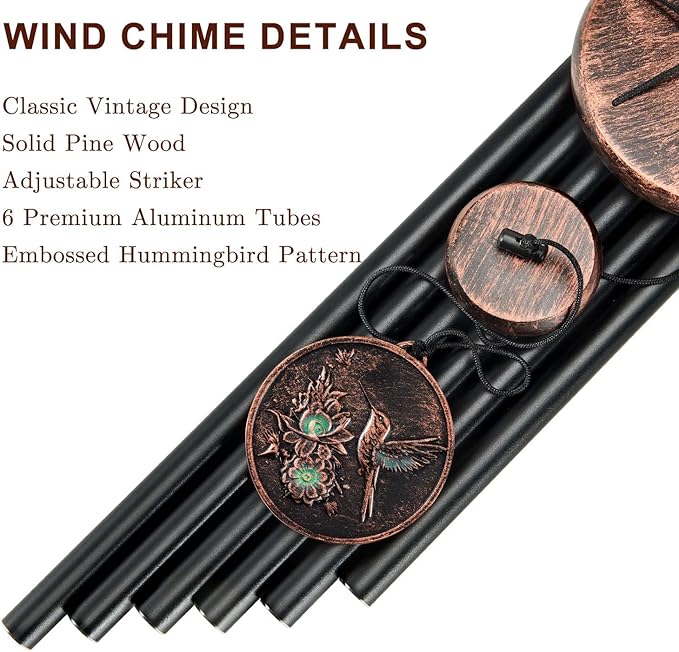 Gabzart Wind Chimes for Outside, Vintage Hummingbird Deep Tone Wind Chime Outdoor Clearance, Patio Porch Balcony Decoration, Garden Hanging Decor Gifts for Women Mom Grandma (32" Hummingbird)