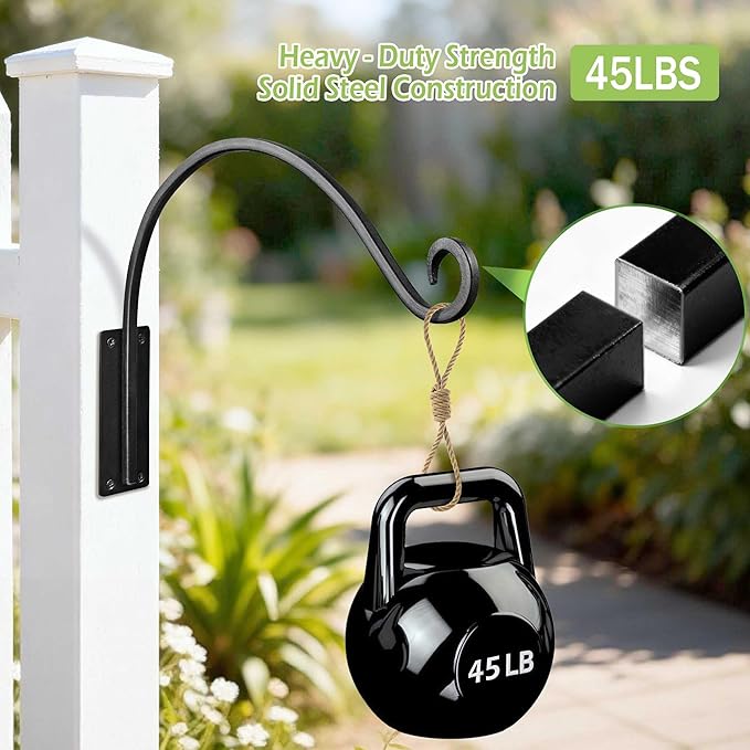 Qiang Ni Heavy-Duty Plant Hanger Outdoor: 16-Inch Hanging Plant Hooks for Outside Baskets - 2 Pieces Wall Mount Plant Bracket for Bird Feeder