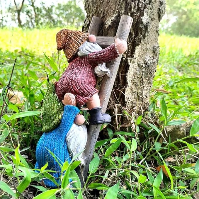 Climbing Ladder Gnomes Tree Faces Decor Outdoor for Yard Cute Gnome Garden Statue Art Resin Dwarf Sculpture for Yard Outdoor Decoration Ornaments