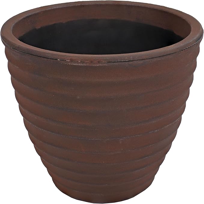 Sunnydaze Ribbed 13" Outdoor Plant Pot - Polyresin Double-Walled Planter for Indoor or Outdoor Use - Rust - Set of 4