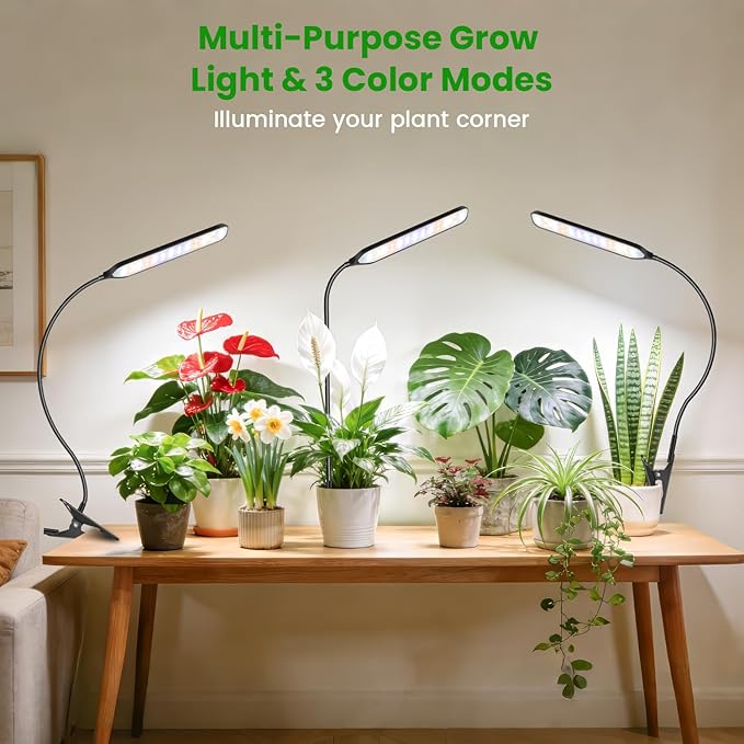 Garpsen Grow Light, 6000K Full Spectrum Plant Light with Timer 6/12/16Hrs, Rectangular Grow Lamp with Clip & Gooseneck for Indoor Plants, 3 Spectrums and 5 Dimmable, 2Pack