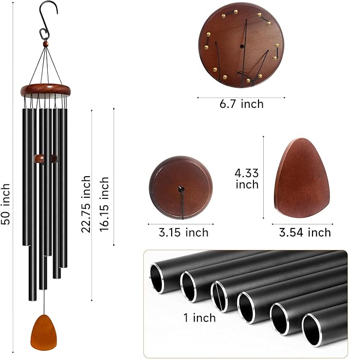 Bursvik Wind Chimes for Outside Deep Tone, 50 inch Large Wind Chimes, 6 Heavy Duty Tubes Aluminium Metal Extra Large Wind Chime, Decoration for Garden, Patio, Yard, Gift for Mother's Day(Waterdrop)