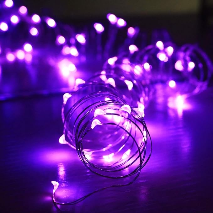 6 Pack 7Ft Starry String Lights No Remote Fairy String Lights 20 Micro Starry Leds On Silvery Copper Wire CR2032 Batteries Included,Works for Wedding Centerpiece,Party,Christmas Table Decor (Purple)