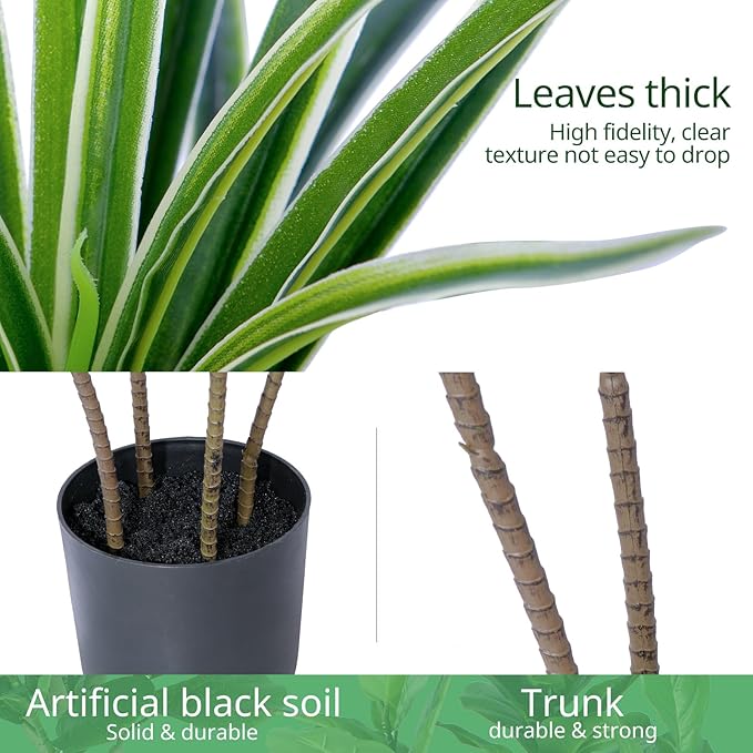 YEPDIN Artificial Dracaena Plants Indoor, 4 ft Faux Tropical Floor Plants Indoor, Tall Fake Yucca Silk Tree in Pot, Artificial Trees for Home Office Decor Indoor Outdoor Housewarming Gift