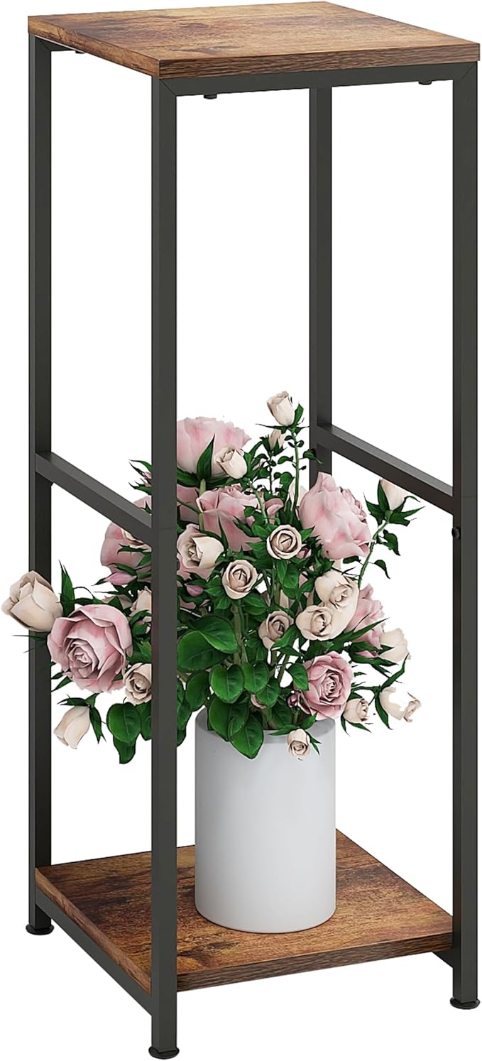 NOAMOO 32 inch Tall Metal Wood Plant Stand, Tier Potted Plant Shelf for Indoor, Flower Pot Holder for Corner Living Room Patio Balcony Garden, Kitchen and Bathroom Display Rack, Brown