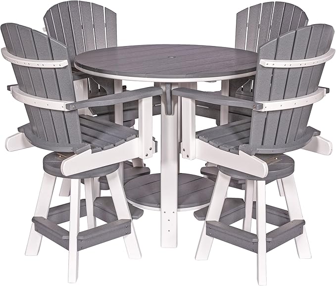 DutchCrafters Recycled Poly Round Balcony Dining Set, Table with 4 Chairs, Bar Height, Swivel Chairs, 5 Piece Patio Furniture Set, Amish Made in USA, Two-Toned Colors (Dark Gray & White)