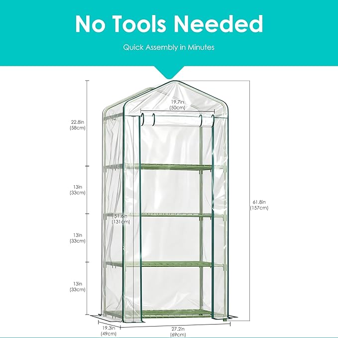 Twira 4-Tier Mini Greenhouse Outdoor, Portable Small Greenhouses for Winter, PE-coated Metal Frame & PVC Cover Green House for Outside Plants, Indoor Greenhouse Women Men Gardening Gifts 2.3x1.6x5.2ft
