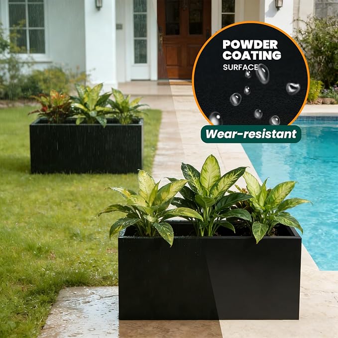 GZGNEEVL Metal Rectangular Planter Black Galvanized Steel Rectangle Planter Box 36" L x 15" W x 15" H Large Planter for Outdoor Indoor Plants Porch Patio Backyard