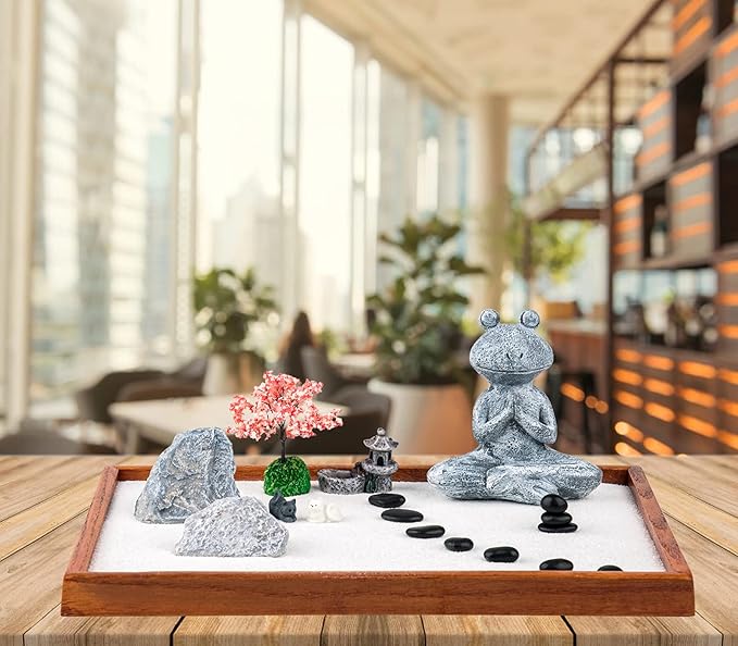 dgudgu Miniature Zen Garden Kit Frog-Shaped 14 x 10 inch