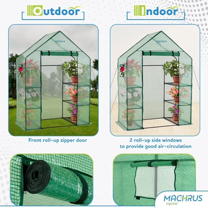 Machrus Ogrow Greenhouse Kit, Multiple Sizes - Green House, Small Greenhouses Outside, Kit Small Greenhouses Outdoors, Mini Greenhouse Outdoor.