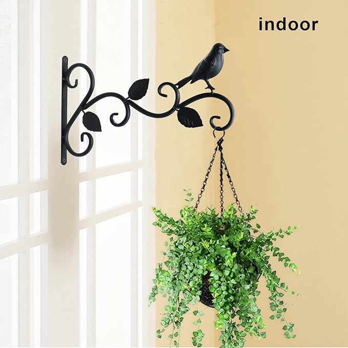 JIALAI HOME Hanging Plants Bracket 12" Bird Planter Outdoor Hooks Hangers for Flower Baskets Pot Bird Feeder Wind Chimes Lanterns Patio Garden Outdoor Indoor Metal Black, 4 Packs