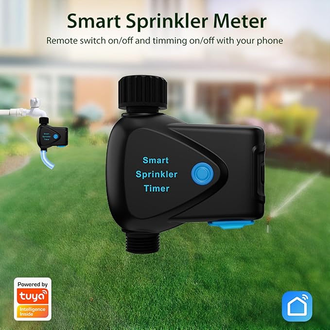 RISOON WiFi Water Timer with Flow Meter - No Hub Required, Flow-Sensing Smart Sprinkler Timer Compatible with Alexa & Google Home, Wireless Remote Garden Irrigation, Real-Time Water Usage Monitor