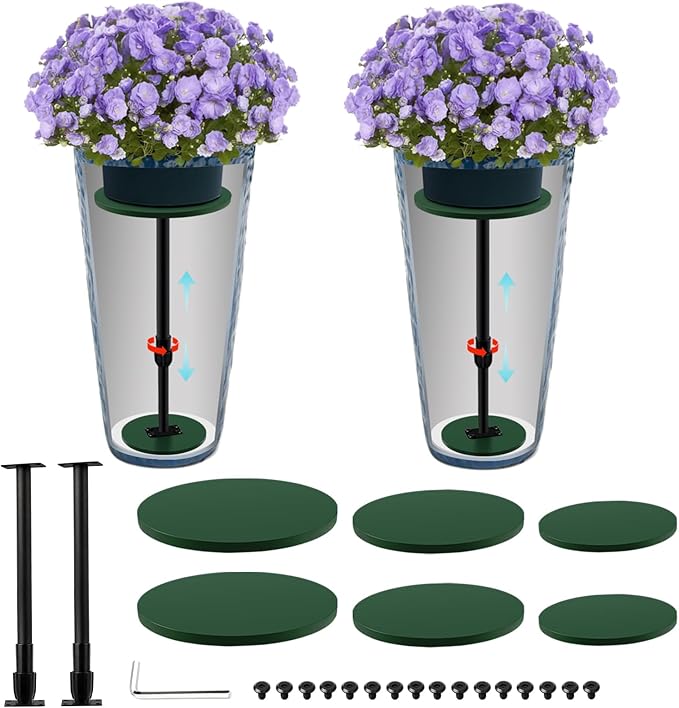 2 Pack Adjustable Height Plant Risers for Inside Pots, 17.5-30" Planter Inserts for Large Pots, Pot Fillers for Tall Square Round Taper Planters (6" 8" 10" Base or Top)