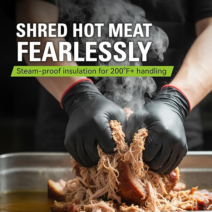 BBQ Gloves Heat Resistant - 6 Cotton Liners, 100 Food Grade Disposable Nitrile Gloves for Safe Cooking and Grilling