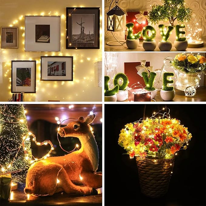 12 Pack Fairy Lights Battery Operated String Lights，7FT 20LED Waterproof Silver Wire Christmas Lights Outdoor,Firefly Mini Lights for Bedroom Party Birthday Wedding Indoor Decorations.