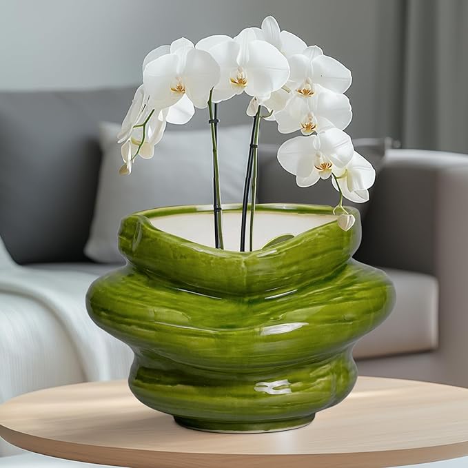Teagas Ceramic Planters Bonsai 10.6 Inch - Planters with Drainage Hole, Flower Pots for Indoor Plants Outdoor Plants, Large Plant Pot for Home Decor, Gift for Men Women, Green