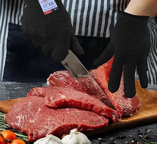 Cutting Gloves, 1 Pairs of Cut Resistant Gloves Food Grade, Cut Resistant Gloves for Kitchen, Oyster Shucking, Fish Fillet Processing, Carving Wood and Gardening(Small-Black)