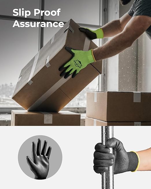 OKIAAS Work Gloves for Men，Ultra Thin and Lightweight Working Gloves with Grip, 12 Pairs Bulk Pack with Polyurethane Coating, for Light Duty Work (Blue, Small)