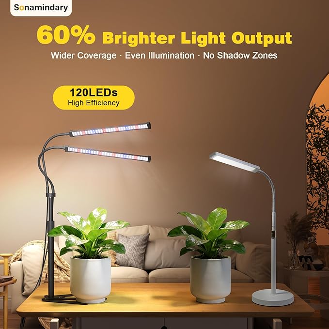 Grow Lights for Indoor Plants, 9V 5700K 120LEDs Full Spectrum Plant Lights for Indoor Growing, Height Adjustable 9.8-35'' with Stable 360° Gooseneck, Auto 4/8/12H Timer, 5 Brightness Levels