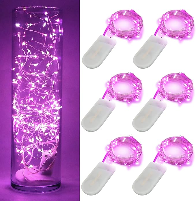OakHaomie 6 Pack Fairy Lights Battery Operated No Remote LED Starry String Lights 30 Micro Starry LEDs on 10ft Copper Wire Light for DIY Wedding Centerpiece Table Decorations (Pink)