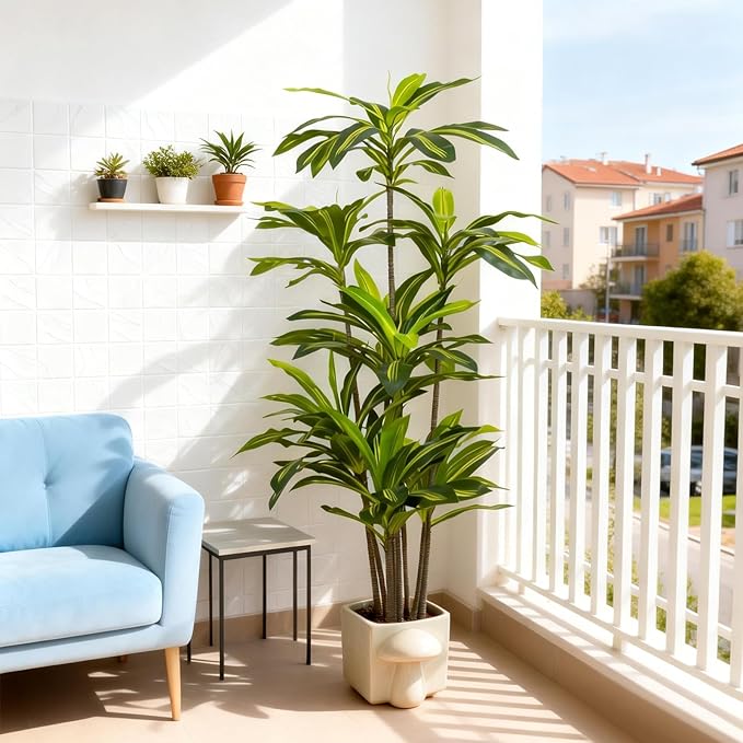 Artificial Dracaena Tree 6FT - Fake Tree with Black Planter - Faux Yucca Tall Fake Floor Plant in Pot - Artificial Plant for Home Office Living Room Decor Indoor