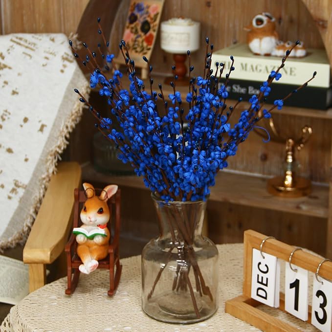 10Pcs 17.5'' Blue Long Stem Artificial Jasmine Flowers for Decorations Jasmine Fake Flowers Faux DIY Floral Art Plants Pussy Willow Branches for Wedding Bouquets Home Office Party Decor