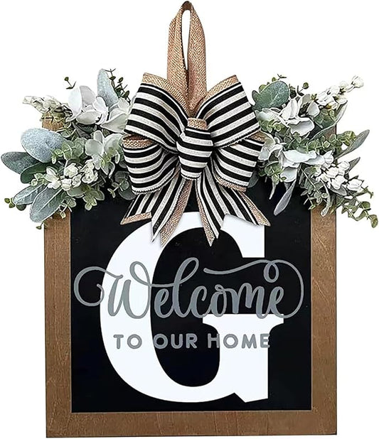 Last Name All Year Wreath, for Front Doors, Spring, Fall, 26 Last Name Letters All Year Round Wreaths, Suitable for Wedding Decorations, Home Porches, Farmhouses, Yards, Garden Decorations, Gifts (G)