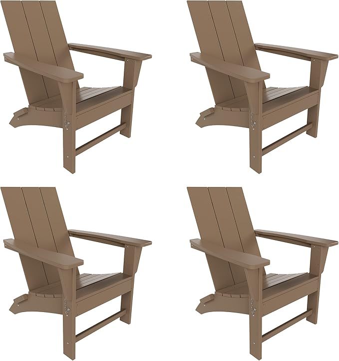 WestinTrends Ashore Modern Outdoor Folding Adirondack Chair (Set of 4), Weathered Wood