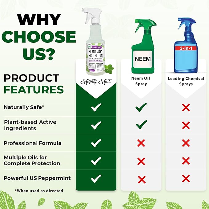 Mighty Mint Peppermint Oil Plant Protection Spray – Insect & Pest Control for Gnats, Spider Mites & Aphids – Plant-Based, Easy-to-Use - 16 oz