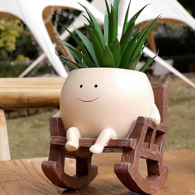 Rocking Chair Planter, Rocking Chair Planter, Cute Indoor Plant Holder for Succulents, with Drainage Hole