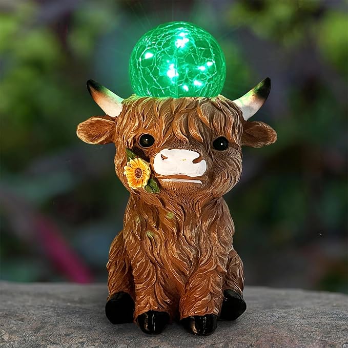 HONGLAND Highland Cow Solar Outdoor Statues for Garden, Outside Decor with Color Changing Lights for Yard Lawn Ornaments Porch Patio Balcony Home Farmhouse, Birthday Gifts for Grandma Mom Women