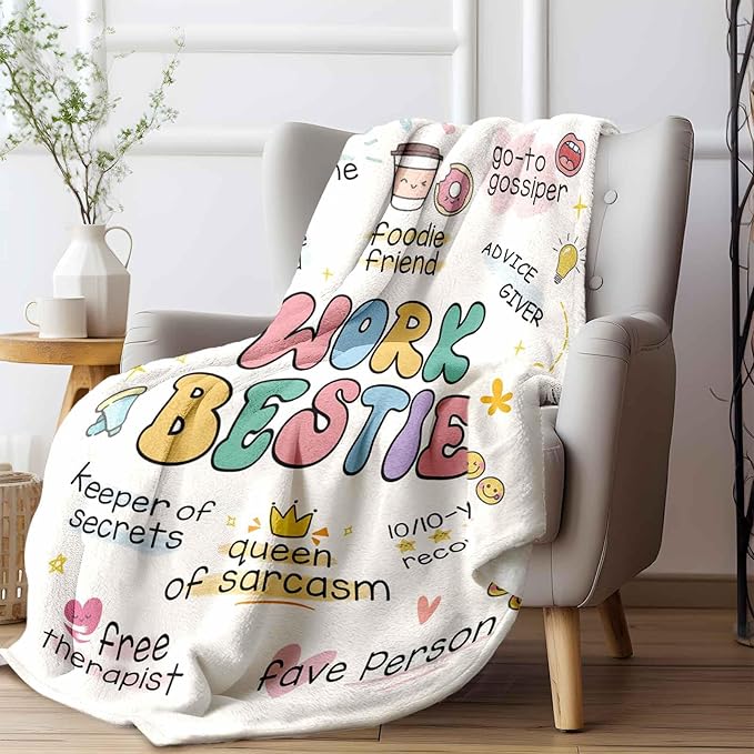 Glydein Work Besties Gifts for Women, Flannel Soft Blanket Decor, Coworker Best Friend Bestie Gifts for Women, Work Friendship Friend Birthday Gift, Work Bestie New Job Farewell Gift