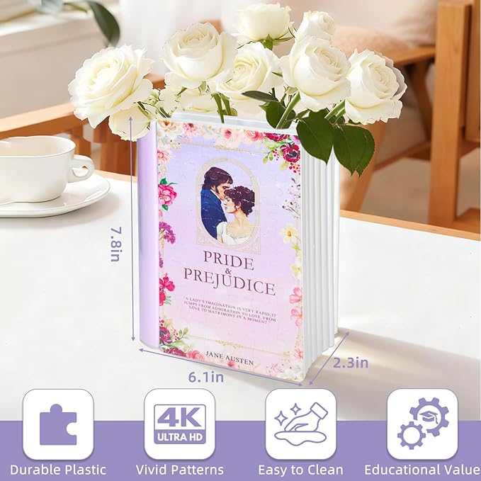 MYLARREN 3D Puzzle Vase for Adults Kids, 120 Pcs Puzzle Book Vase for Flowers, Arts and Crafts for Kids 4-6, Adults, Girls, Cute Unique Vases, Books Lover Gifts for Women(Pride Prejudice)