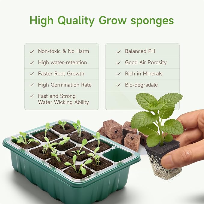 50 Pack Grow Sponges Square Sponge Replacement Part Seedling Starter Sponges for Hydroponic Indoor Garden System Cuttage Rooting Germination Kits