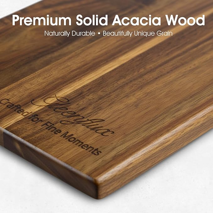 Acacia Wood Charcuterie Board with Handle, Large Cheese Serving & Entertaining Board, Premium Natural Grain Wooden Board for Appetizers, Snacks & Gift Giving