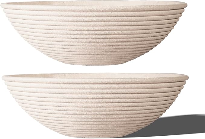 TerraDeco 18 - inch Handmade Classic Bowl - Concrete Planter (2 Packs) | Concrete Composite | Ideal for Succulents, Courtyard Pillars & Staircase Corners