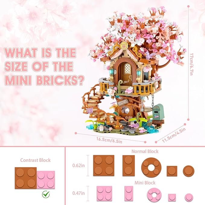 Vziimo Cherry Blossom Bonsai Tree Building Sets, Japanese Tree House Model Sets, 1149 PCS Mini Bricks Creative Gifts for Teens Adults 14+