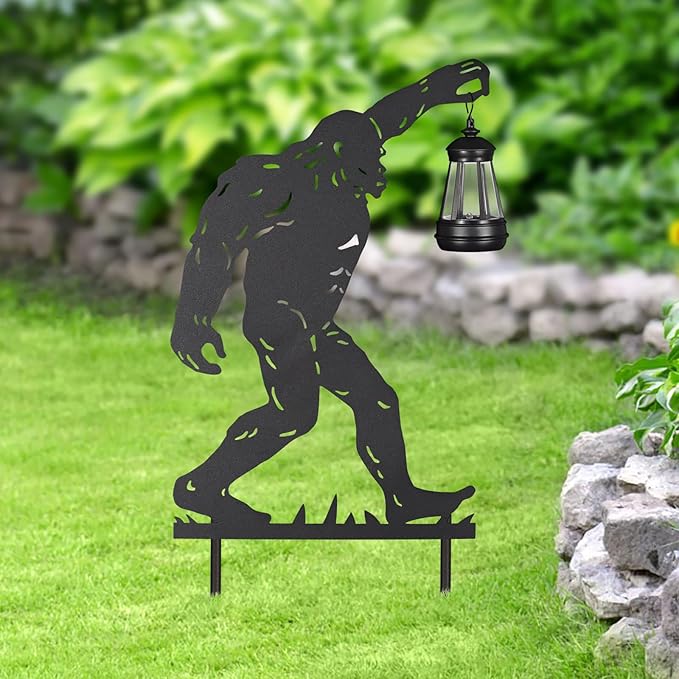 2Pack Solar Outdoor Garden Lights Stakes Solar Metal Bigfoot Lawn Deco Statue Black Bigfoot Patio Garden Decorative Stakes with Lantern Christmas Birthday Gifts for Women Mom and Grandma