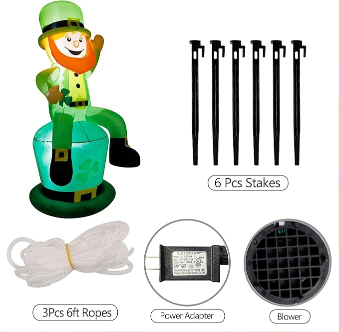 yofit 5 FT St. Patrick's Day Inflatable Leprechaun, Blow up Leprechaun Shamrock Outdoor Decoration with LED Lights, Perfect for Yard Garden Lawn Front Door Holiday Decor