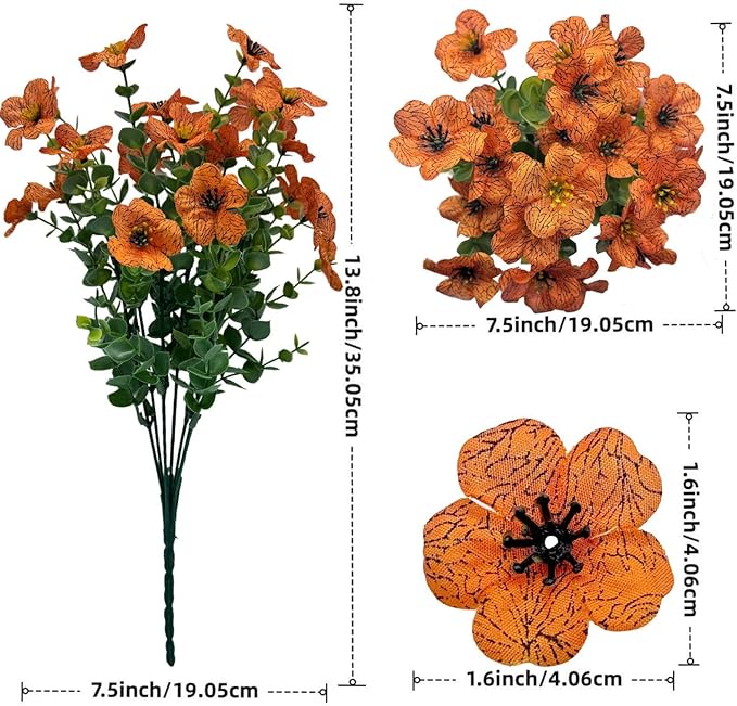 XccJLYB Artificial Flowers for Outdoor UV Resistant Fake Plants, 12 Bundles Fake Mums Silk Daisy in Pots for Porch Patio Garden, Faux Potted Home Decor for Outside (Orange)