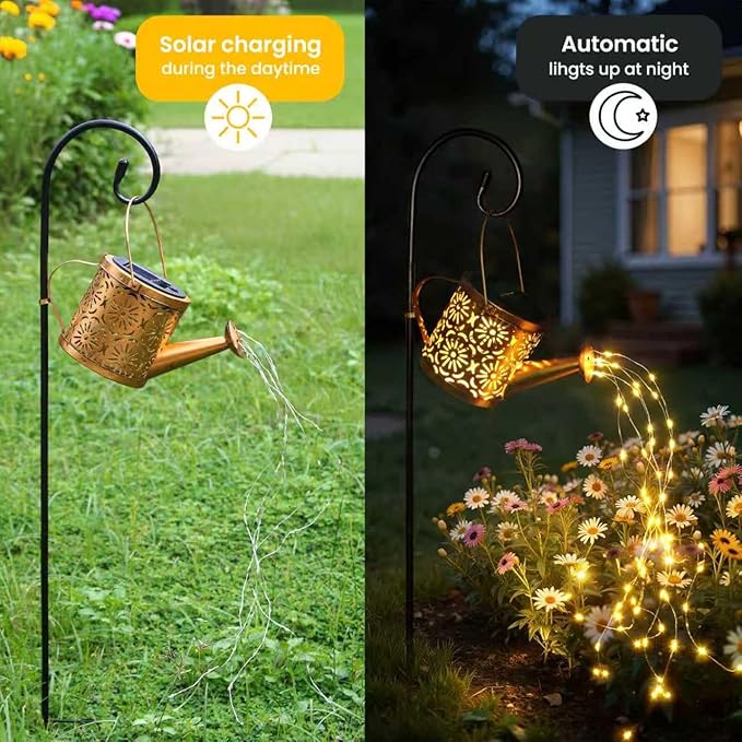 X-PREK Solar Garden Lights Outdoor Decoration, Metal Solar Watering Can Lights Outdoor Waterproof, Small Patio Light Yard Lawn Pathway Decor, Gardening Gifts for Women Mom Grandma