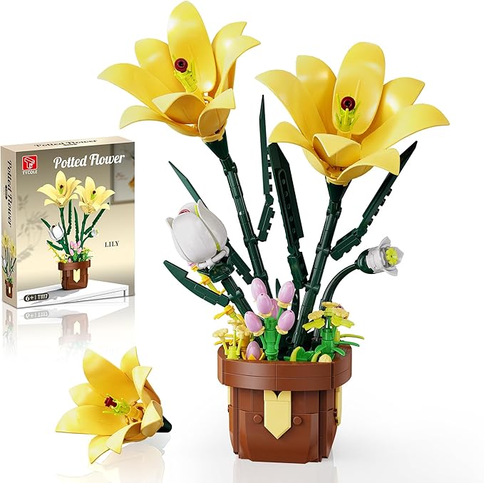 EITOLNR Flowers Botanicals Lily Building Set, Artifical Plants Bonsai Building Blocks Toys for Adults,Indoor Home Office Decor, Valentine Day Birthday Gifts for Women Girls 8-12 (296Pcs)