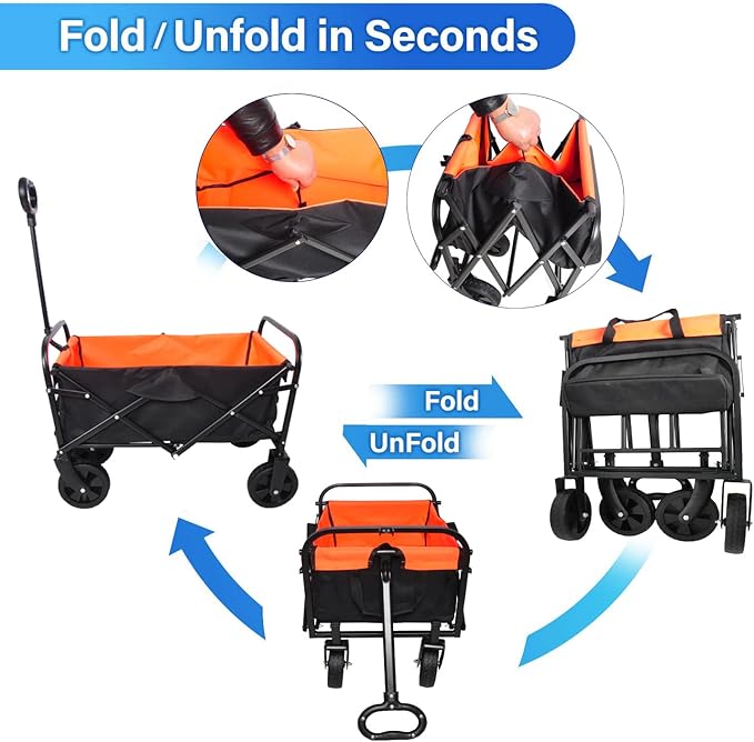 Collapsible Folding Wagon Garden Shopping Beach Cart,Heavy Duty Utility Buggy with Big Wheels,Adjustable Handle and Cup Holder,for Sand,Camping,Outdoor,30.31",Yellow+Black