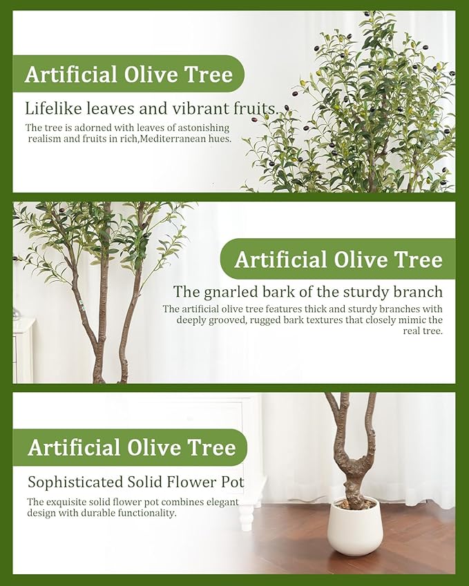 Sillaff Artificial Tree, 7FT(84in) Large Faux Plants Indoor Tall Faux Olive Tree with Pot, Nearly Natural Olive Branches and Fruits for Living Room Office Home Decor
