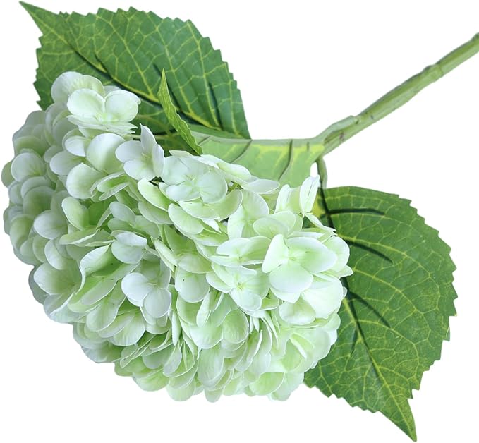 Green Hydrangea Artificial Flowers - High-End 22.5cm Oversized Heads (4pcs) | Real-Touch Design | Perfect for Christmas, Weddings, Home Decor, Parties & Outdoor Use (Light Green)