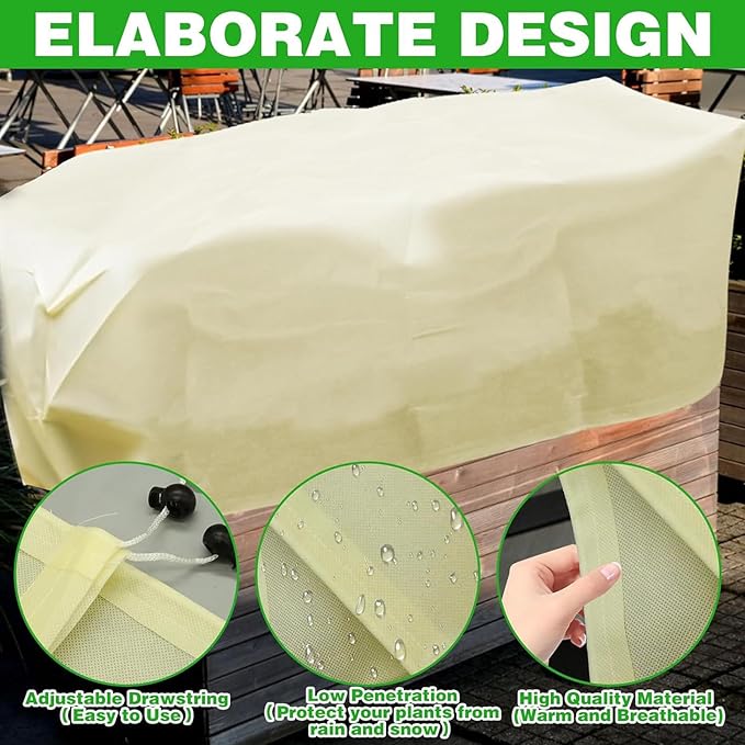 BATULU Plant Frost Cover for Garden Protection, Rectangular Planter Winter Blanket with Drawstring, 59 x 17.7 x 15.7 Inch, 4 Pack