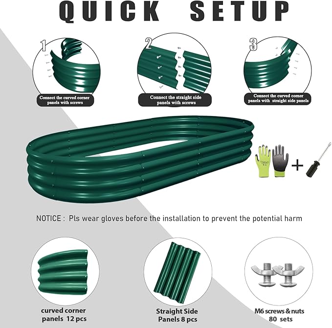 4 Pack 6x3x1FT Galvanized Raised Garden Bed Large Metal Planter Box Kit Elevated Raised Garden Planters for Outdoor Plants, Green